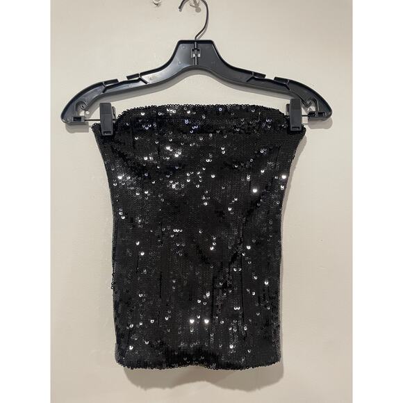 NWT WeWoreWhat Embellished Sequin Strapless Fitted Corset Top Black Women's 0 - Picture 3 of 6